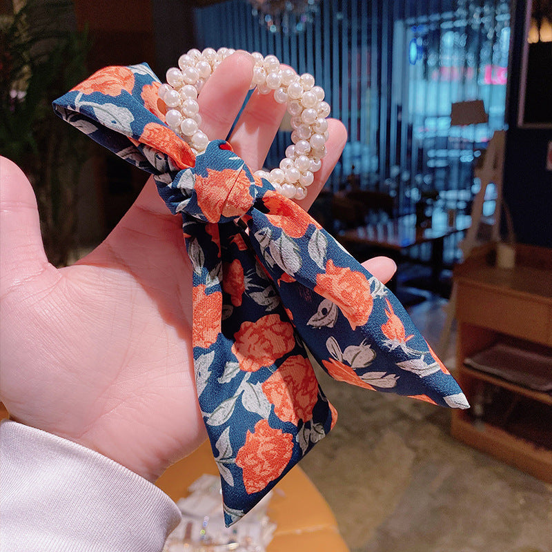 Pearl Hair Tie Broken Flower Bow Ribbon Rubber Band Hair Strap Female Hair Tie Strap Hair Accessories Pearl Hair Tie Broken Flower Bow Ribbon Rubber Band Hair Strap Female Hair Tie Strap Hair Accessories